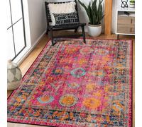 Jiyuhang Alfombra vintage antideslizante para sala de estar, dormitorio, suelo tradicional, multicolor, decoración del hogar, suave al tacto, pelo bajo, no se desprende, 140 x 200 cm