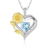JIYVY32 Collares de corazón de girasol de oro blanco de 14 quilates, regalo de aniversario de boda, cumpleaños, para esposa, mamá, You Are My Sunshine, joyería con piedra natal, Zirconia cúbica