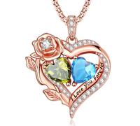 JIYVY32 Forever Love - Collares de corazón con piedra natal doble de oro rosa para mujer, joyería fina de oro rosa, collares con colgante de corazón, regalo de cumpleaños, aniversario, Navidad, para