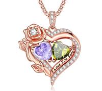 JIYVY32 Forever Love - Collares de corazón con piedra natal doble de oro rosa para mujer, joyería fina de oro rosa, collares con colgante de corazón, regalo de cumpleaños, aniversario, Navidad, para