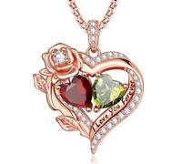 JIYVY32 Forever Love Gift - Collar de corazón con piedra natal doble para mujer, chapado en oro rosa, collar con colgante de corazón, regalo de cumpleaños, aniversario, Navidad, para mujeres, esposa