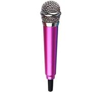 Jizlan Mini micrófono de canto rojo rosa de 3,5 mm, mini micrófono condensador para teléfono, micrófono de karaoke con soporte, equipo de micrófono de canto mini micrófono de mano para teléfono móvil,
