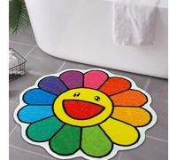 Jizrecly Alfombra de baño de flores, alfombra de baño de flores, bonita y divertida, antideslizante, absorbente, para baño, suelo, bañera, ducha, decoración de cara sonriente de arco iris, 23.6 x 23.6