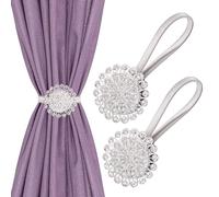 JIZZU 2PCS Abrazaderas Cortinas Magnéticas, Plateados Alzapaños Cortinas sin Taladrar, Elegante Accesorio de Cortina de Cristal para Gran Cortina en Dormitorio, Sala de Estar, Comedor, Hotel
