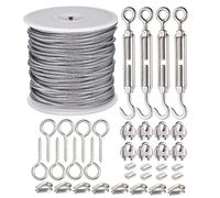 JIZZU 30m Cable de Acero Inoxidable, Kit Tensores de Alambre de 37Pcs con Tensores Alambre/Abrazadera, Tensor Cable Acero para Colgar Glicinia, Plantas Trepadoras, Tendedero Exterior, Lámpara Colgante