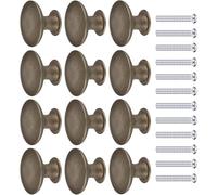 JIZZU 4 pomos de bronce para gabinete, pomos redondos sólidos vintage con tornillos, pomos simples para cajones para armarios de cocina, armarios, armarios (34 x 23 mm)