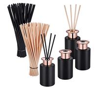 JIZZU 4Pcs Difusor Botella (50Pcs Negras& 50Pcs Blancas), Diseño Diamante Botellas Difusoras de Cristal Difusor Aceites Esenciales Palitos Difusor de Aromas 100ml