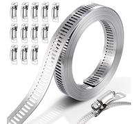 JIZZU Abrazaderas Metalicas para Tubos,3M Ajustables Inoxidabl Abrazadera Metalicas con 12Pcs sujetadores, Correa de Metal Perforada para Tubo Piscina, Manguera Coche, Jardín, Tuberías, Tanques