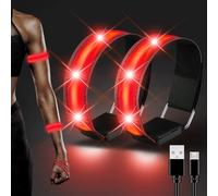 JIZZU Brazalete LED Recargable Running, 2 Piezas Pulsera Luminosa, Pulsera de Seguridad LED, Recargable, Banda Reflectante USB, para Correr por la Noche, Ciclismo (Rojo)