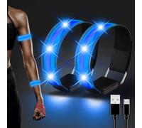 JIZZU Brazalete LED Recargable Running, 2 Piezas Pulsera Luminosa, Pulsera de Seguridad LED, Recargable, Banda Reflectante USB, para Correr por la Noche, Ciclismo (Azul)