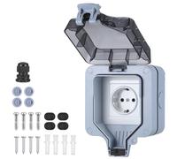 JIZZU Enchufe Exterior Estanco, 16A Enchufe Exterior Impermeable con Clasificación IP66 con Conector de Cable y Tapa Abatible, Enchufe de Superficie para Jardín, Piscina, Cocina, Baño y Garaje