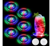 JIZZU Posavasos luminosos acrílico, 6 unidades, multicolor LED, posavasos luminosos, tapa de cerveza, para bebidas, botellas de bar, vasos de colores