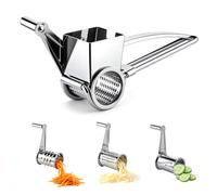 JIZZU Rallador de Queso con Manivela, Rallador de Cocina 3 en 1 con 3 Tambores, Rallador de Acero Inoxidable, Rebanador de Verduras, para Quesos Duros, Verduras, Frutas, Apto para Lavavajillas