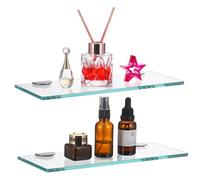 JIZZU Repisas para Baño, 2Pcs Estante Baño de Cristal con Pinzas de Acero Inoxidable, Estantería Baño Prateleira Casa de Banho para baño, Cocina, Dormitorio (30 * 13 * 0.6 cm)