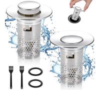 JIZZU Tapon Lavabo Universal, 2Pcs Tapón de Lavabo Emergente con Núcleo de Cobre, Anti-obstrucción Válvula Desagüe Lavabo con Rebosadero, Tapón de Desagüe de Suelo de Baño(34-40mm)