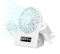 JIZZU USB Mini Ventiladores de Sobremesa con 2 Pulverizadores | Ventilador Portátil con 4 Velocidades de Viento Ajustable, Ventiladores Pequeños con Pantalla LED para Casa, Oficina (Blanco)