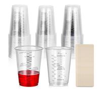 JIZZU Vasos Mezcladores de Pintura, 50Pcs Jarra Medidora con 50Pcs Varillas Agitadoras de Madera, Vaso Mezclador Batidora Graduados, 240ML Vaso Medidor Cocina(Transparente)