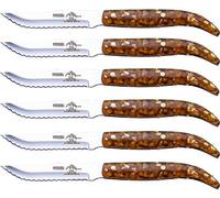 JJ Cuchillería Sonpó Online - Cuchillo Chuletero de Ámbar Mate sin Virolas, de 11 cm - Pack de 6 Cuchillos, Hojas de Acero Inoxidable