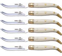 JJ Cuchillería Sonpó Online - Cuchillo Chuletero de Marfil Blanco, de 11 cm - Pack de 6 Cuchillos con Hojas de Acero Inoxidable