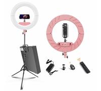 JJ JIANJIN Kit de luz de anillo: 45 cm exterior de 55 W 6700 K, luz LED regulable, soporte de trípode, control remoto, caja para cámara, smartphone, YouTube, TikTok, disparo de autorretrato, CRI95,