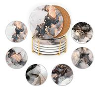 JJ PRIME - Juego de 6 posavasos de cerámica con base de corcho, resistente a los arañazos, antideslizante, mármol negro