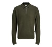 JJ rebel Jreblogan Knit Zip Polo LS, Forest Night, M para Hombre