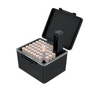 JJC 44 Slots AAA Batterie Organizer Aufbewahrungskoffer mit Batterietester, Wasserabweisender Hartschalen-Batterien Organizer mit abnehmbarem Batterieprüfer hält 44 AAA-Batterien, Black, JBC-34AK-HF