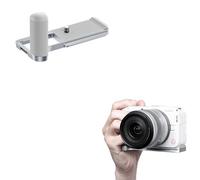 JJC Agarre de metal en forma de L compatible con cámara Canon R50V, tipo Arca, agujero de 1/10.2 cm-20, soporte de zapata fría inferior de agarre de mano, mejora la sensación de mano, plateado