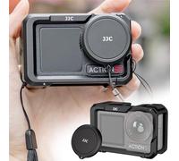 JJC Jaula de metal para DJI Osmo Action 5 4 3 Xtra Edge Pro, con cordón para tapa de lente