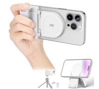JJC Mango magnético para teléfono móvil con mando a distancia Bluetooth para iPhone 17, 16, 15, 14, 13 y Android, soporte para teléfono móvil, adaptador de mesa y trípode, color blanco