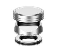 JJC Paraluce Metálico de Tuerca + Tapa de Objetivo con Anillo Adaptador, Compatiable con Fujifilm X-E5 + XF 23mm F2.8 R WR, XF27mm F/2.8 R WR, XF 27mm F2.8, Reemplaza el Original Fuji LH-XF27Plata