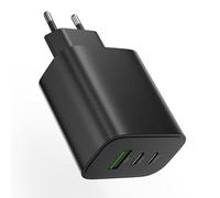 JJCALL Cargador USB C de 65 W, 3 puertos USB, cargador rápido USB C, cargador PD compatible con MacBook Pro/Air, iPhone 16/16 Pro/15/14/13, iPad mini/Air, Galaxy S24/S23/S22 (negro)