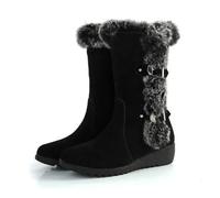 JJDFW - Botas de invierno para mujer, informales, de piel cálida, a media pantorrilla, sin cordones, puntera redonda, cuñas de nieve, talla grande, Black, 39 1/3 EU