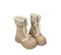 JJDFW - Botas de nieve con cordones y forro de piel para mujer, plataforma cómoda, suela gruesa que mantiene el calor, botines cortos de algodón para invierno para mujer, beige, 34 1/3 EU