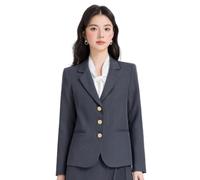 JJDFW - Conjunto de chaqueta de manga larga y minifalda para mujer, conjunto de dos piezas para entrevista, oficina, trabajo, color sólido, Blazer gris individual, XL