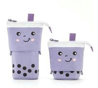 JJDFW - Estuche organizador de material escolar de poliuretano para lápices, color sólido, para niñas y niños, Cara linda morada, Maletín de transporte