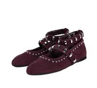 JJDFW Fashion Design Zapatos Planos de Mujer con Tira en el Tobillo y Remaches metálicos, Mocasines Redondos Plisados Suaves y cómodos, Sandalias Tipo Mule Mary Shoe para Mujer.