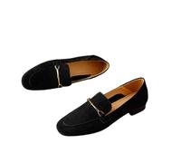 JJDFW - Mocasines para mujer, con hebilla de metal, punta redonda, tacón bajo, zapatos de moda para mujer, Negro , 38 EU