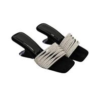 JJDFW - Sandalias de cuña con diamantes de imitación para mujer, puntera cuadrada, puntera abierta, tacón alto, con tiras, de charol, de verano, con plantilla acolchada, Black, 36.5 EU