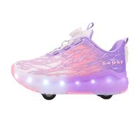 JJDFW - Tenis de cuatro ruedas extraíbles para niños con parte superior degradada, ruedas de poliuretano, luces LED, cierre de bloqueo giratorio, suela gruesa de parte superior baja para caminar y