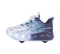 JJDFW - Tenis de cuatro ruedas extraíbles para niños con parte superior degradada, ruedas de poliuretano, luces LED, cierre de bloqueo giratorio, suela gruesa de parte superior baja para caminar y