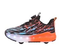 JJDFW - Tenis de cuatro ruedas extraíbles para niños con parte superior degradada, ruedas de poliuretano, luces LED, cierre de bloqueo giratorio, suela gruesa de parte superior baja para caminar y