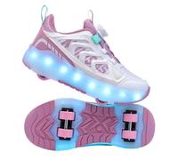 JJDFW - Tenis de doble fila para niños con parte superior de malla y cierre de bloqueo giratorio, ruedas de poliuretano, ruedas retráctiles para caminar y patinar, negro, marrón y rosa