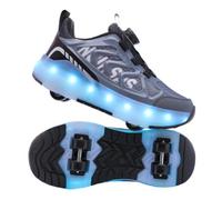 JJDFW - Tenis de doble fila para niños con parte superior de malla y cierre de bloqueo giratorio, ruedas de poliuretano, ruedas retráctiles para caminar y patinar, negro, marrón y rosa