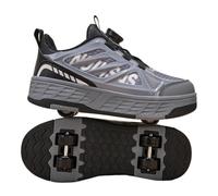 JJDFW - Tenis de doble fila para niños con parte superior de malla y cierre de bloqueo giratorio, ruedas de poliuretano, ruedas retráctiles para caminar y patinar, negro, marrón y rosa
