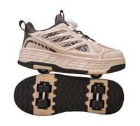 JJDFW - Tenis de doble fila para niños con parte superior de malla y cierre de bloqueo giratorio, ruedas de poliuretano, ruedas retráctiles para caminar y patinar, negro, marrón y rosa