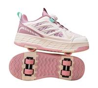 JJDFW - Tenis de doble fila para niños con parte superior de malla y cierre de bloqueo giratorio, ruedas de poliuretano, ruedas retráctiles para caminar y patinar, negro, marrón y rosa