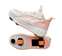 JJDFW - Tenis de dos ruedas para niños con freno y parte superior de malla, cierre de encaje y , suela gruesa para caminar y patinar, negro, blanco, azul y rosa