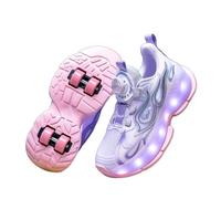 JJDFW - Tenis de ocho ruedas para niños con parte superior de malla y luces LED, ruedas de poliuretano, cierre de bloqueo giratorio, suela gruesa de parte superior baja para caminar y patinar, rosa y
