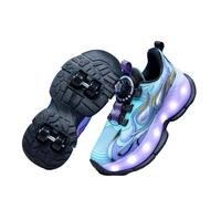 JJDFW - Tenis de ocho ruedas para niños con parte superior de malla y luces LED, ruedas de poliuretano, cierre de bloqueo giratorio, suela gruesa de parte superior baja para caminar y patinar, rosa y